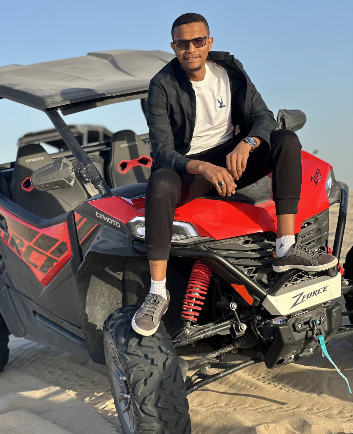 Swabir on a dune buggy